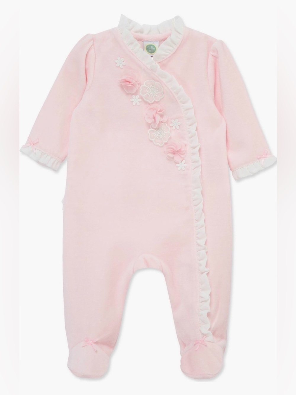 Little Me Velour Flowers Footie Pink 6M NWOT